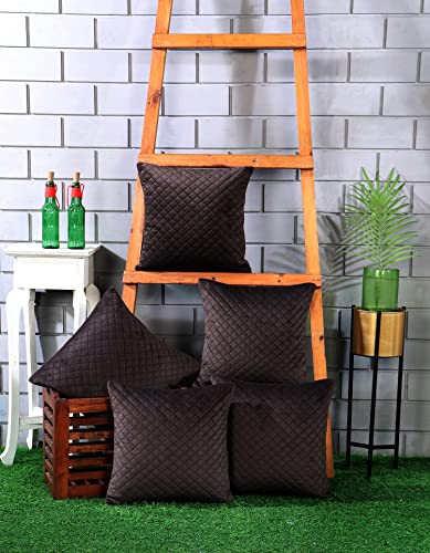 Image of Nendle Luxurious Soft Velvet Solid Color Quilted 210 TC Cushion Covers 16 Inch X 16 Inch Set Of 5 (Dark Brown, 40 * 40 Cm)