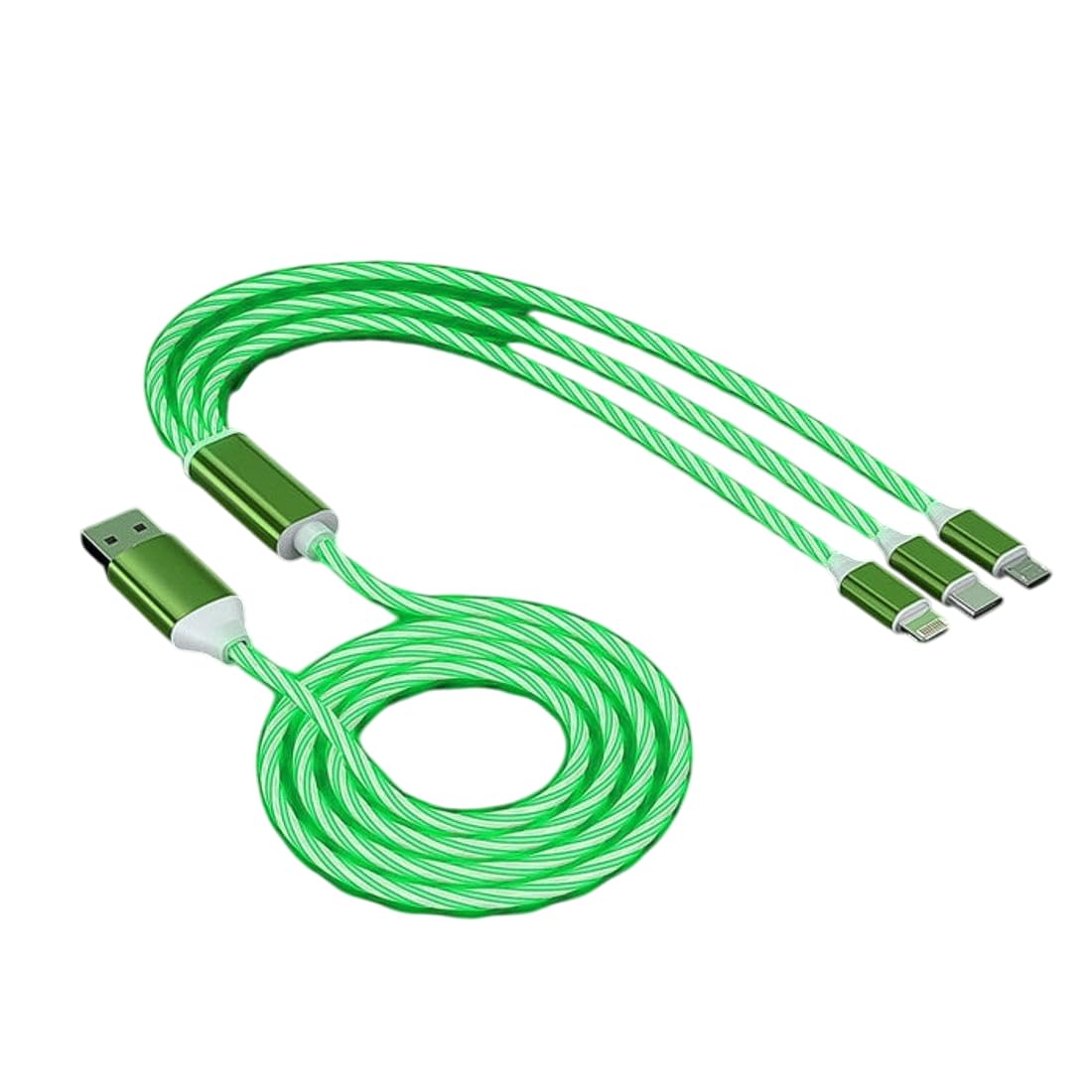 3 in 1 Light Up Charging Cable Fast Charger Multi-Device USB Cable, Android & USB-C (1 Pc) LED Indicator, Universal Charging Solution for Phones and Tablets
