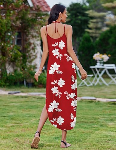 Image of Zeagoo Women's Casual Sundress Summer Maxi Sleeveless V Neck Split Boho Beach Dress Travel Vacation Dress with Pockets