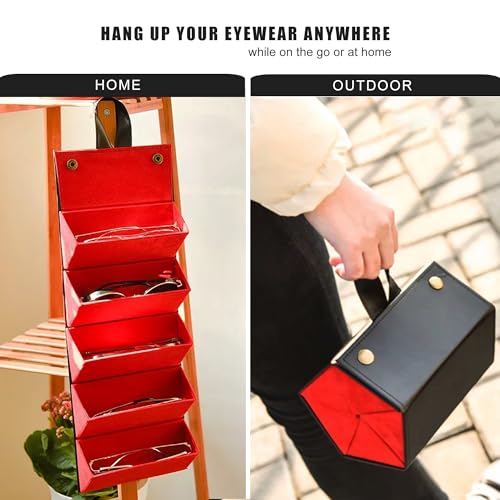 Image of Longjet Glasses Case Travel Sunglasses Organizer Leather Eyeglasses Storage Box Multiple Slots Hanging Eyewear Holder