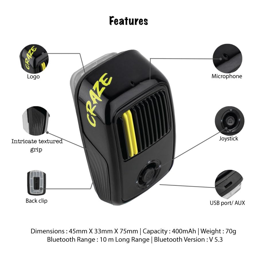 Image of Arctic Fox Craze MP3 Music Bluetooth Speaker |Super Compact, Robust Sound|3W RMS|in-Built Mic with Voice Assistance|Upto 6 Hrs Playtime|Save 100+ MP3 Songs |Type C Charging (Black)