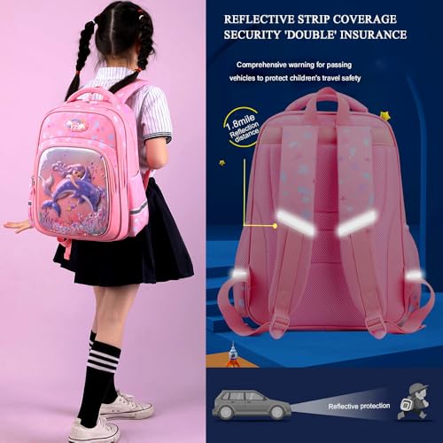 Kids Backpack Set with Lunch Box And Pencil Case Anti-Theft Combination Lock Toddler Backpack Mermaid 3D Printed Girls Backpack Kids Backpack15x 12x 7inches (Pink)2