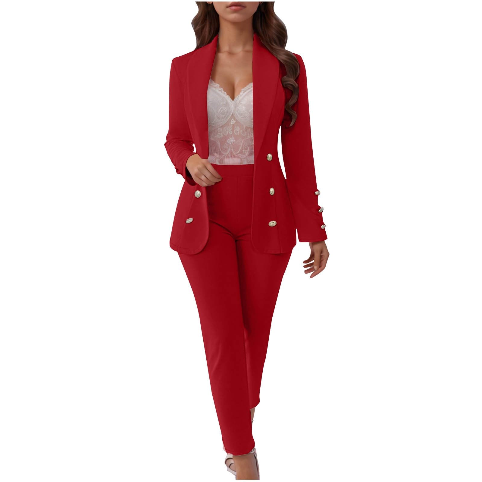 Generico Tailleur Mujer Elegantes Dos Piezas Completo Con Revers Y Botones Curvy Ropa Casual Mangas Largas Pantalones Y Chaqueta Tailleur Blazer Slim Fit Para Oficina Ocasiones Formales Y Negocios