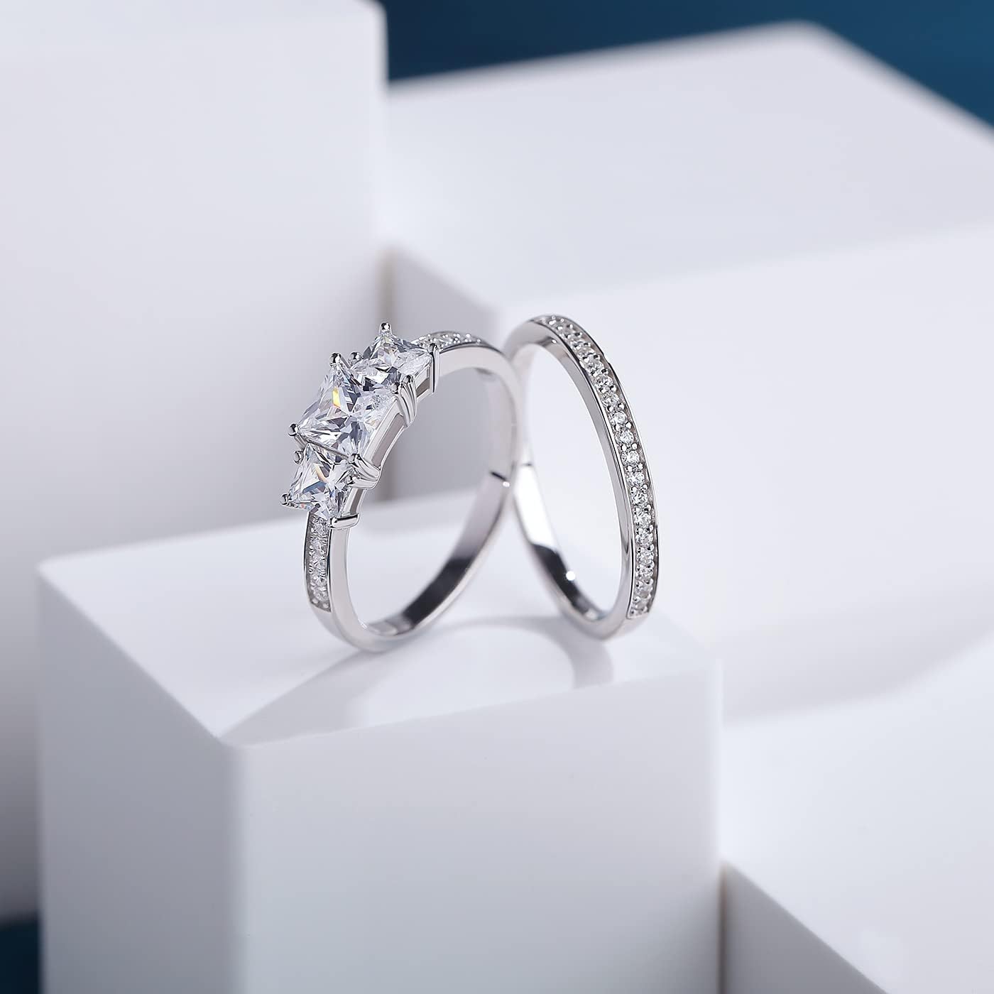 jiamiaoi Anillo de mujer chapado en oro blanco de 18 quilates, Anillo mujer plata de ley 925, anillos de compromiso de pareja