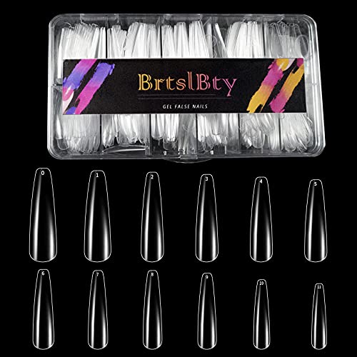 BrtslBty Extra Long Coffin Gel Nails XXL Full Cover Clear Nail Tips Acrylic Press on Nails 504 Pcs Ballerina Coffin Nail