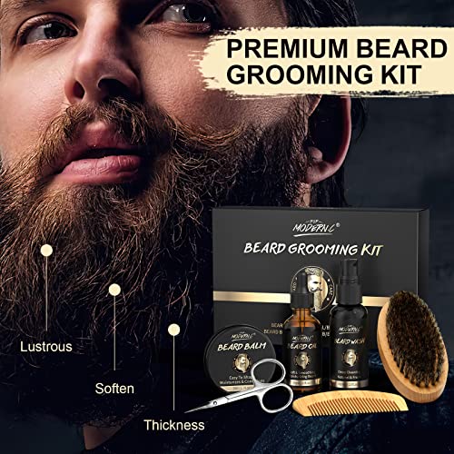Pop Modern.c Beard Growth Kit Beard Grooming Kit 6Pcs Beard Wash Shampoo Beard Oil Beard Balm Beard Comb Brush Scissors Best Gift For Men For Valentine's Day Christmas Father's Day Birthdays #TOP6
