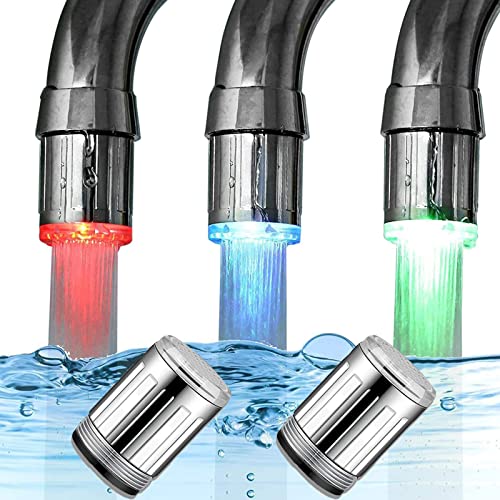Lot de 2 robinets à eau LED, 3 couleurs sensibles à la température des robinets d'eau à LED pour cuisine et salle de bain