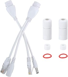 2Pcs PoE Injector and PoE Splitter Kit, DC12V POE Adapter Cable NonStandard Waterproof Injector Splitter, 10/100Mbps Cat5/5e/6 Standard Network Cable(White)