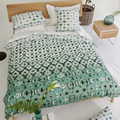 Funda nórdica Karaoshi Celadon de algodón percal con estampado de greild verde medio 200x200 cm 2