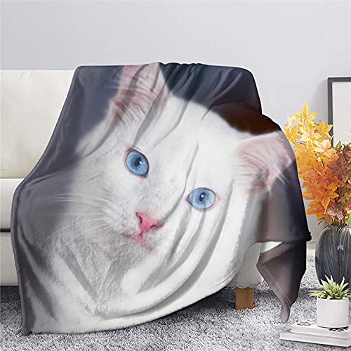 Plaid Polaire Enfant 130x150 Enfant Chat Animal Blanc Flanelle Couverture Lit 1 Personne en Microfibre, Plaid Canapé Confortable et Légère, Chaude Couverture Plaid pour Les Adultes/Animaux Cover