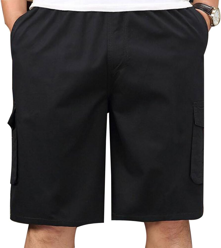 Men's Casual Twill Cargo Shorts Zip Fly Cotton Elastic Waist Loose Fit Drawstring Short - Image 2