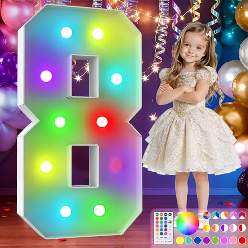 Image of 3FT Colorful Marquee Numbers,18-Color Number 8 with Remote Control Large Light Up Numbers Sign,Pre-Cut Foam Board Set for Party Decoration, Birthdays, Weddings, Graduations, Baby Anniversaries