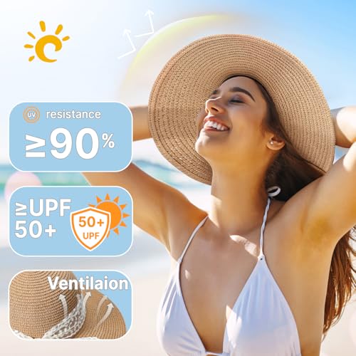 Image of Beach Hats for Women, Sun Straw Hat for Women, UPF 50+ UV Sun Protection Sun Hat Womens, Foldable Floppy Sun Hat