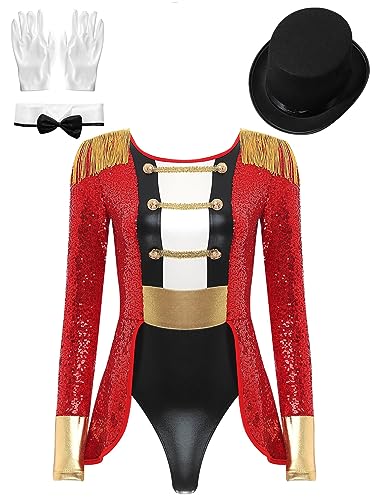 Justaucorps de cirque ringmaster pailleté à franges pour femme