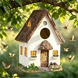 Vogelhaus zum Aufhängen, Nistkasten für Vögel für Draußen, Nesthäkchen mit 35 mm Einflugloch Wetterfest Dekoration Vogelhäuschen aus Harz für Balkon Garten Meisen Fink Sperling