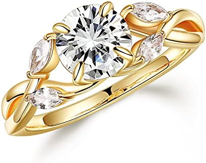 MOOSEA Willow Moissanite Engagement Rings for Women, 1.2ct D Color VVS1 Clarity Lab Created Diamond Rings 14K Yellow Gold Vermeil Moissanite Promise Rings for Her Anniversary Jewelry Gift