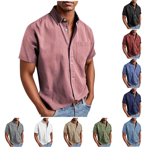 Cambkatl Men's Vintage Hawaiian Dress Shirts Casual Short Sleeve Button Down Loose Lapel Summer Beach Shirts with Pocket2