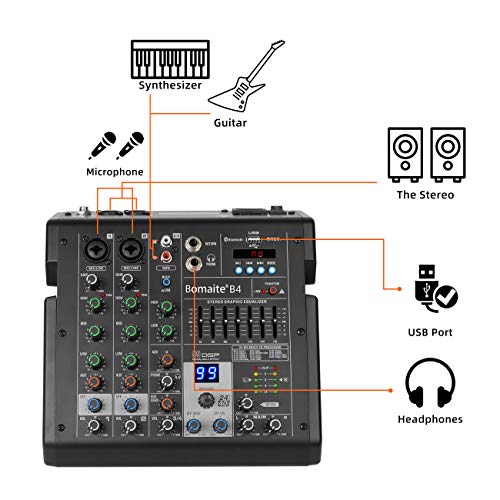 6-Kanal-Mixer 99 Effekte 7-Band-EQ Bluetooth-Studio-Audio-Mixer für PC-Aufnahmeeingang, XLR-Mikrofonbuchse, 48V-Strom… - Image 6