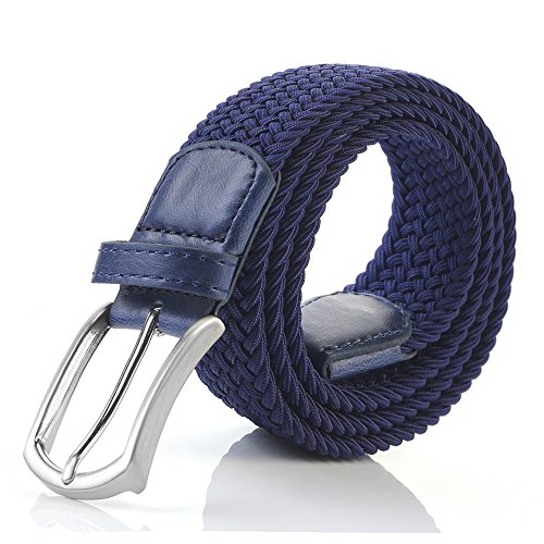Weifert Men's Stretch Woven 1.3" Wide Elastic Braided Belts (34-36, Navy)