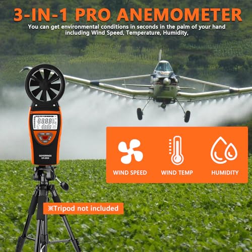 GOYERRNES Handheld Anemometer for Wind Speed Temp Humidity, Digital Rechargeable Air Flow Gauge Meter, Portable CFM Measuring Device for HVAC Outdoor Sailing Shooting Golf Drone Flying - Thumbnail 2