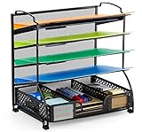 Bextsware 5-Tier Mesh Desktop Organizer File Folder with Sorters Basket, Document Letter Tray Holder Desk Accessories Organization Supplies for Office or Home, Black