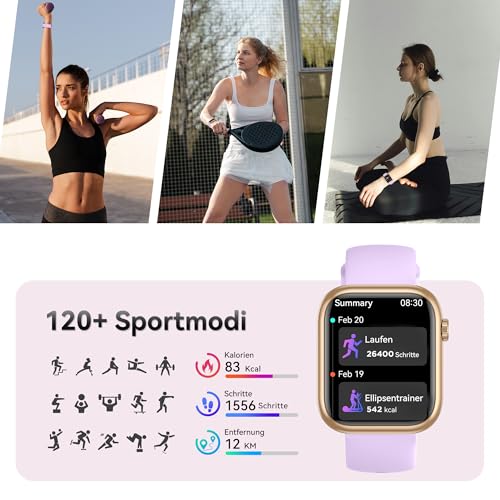 Smartwatch Damen Herren, 1.83" HD Fitness Tracker mit Schrittzähler/Blutdruckmessung/Pulsuhren/Telefonfunktion, Schlaftracker… – Ansicht 4