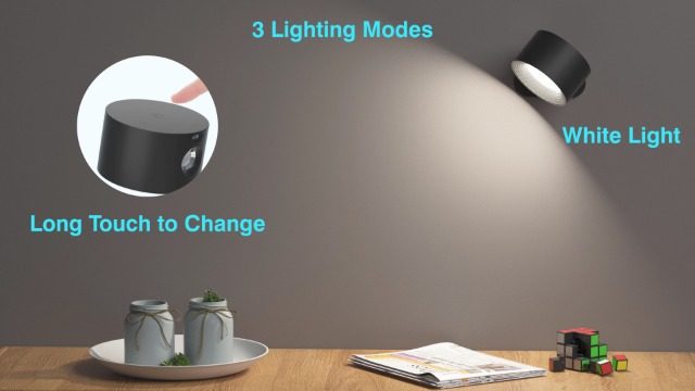 Image of AKSDA Battery Operated Wall Sconce, LED Reading Light, 360-Degree Rotation Magnetic Mounting Rechargeable Cordless Wall Lights with Dimmable 3 Color Temps Touch Control for Bedroom Hallway, 1 Pack
