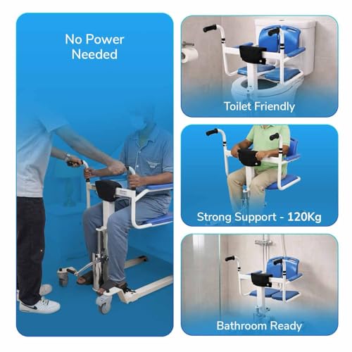 Image of EverActiv Patient Transfer Lift Chair with Commode | Bed to Wheelchair Transfer System for Elderly & Disabled | Hydraulic Lift Mobility Aid | Heavy Duty Foldable Home Care Wheelchair
