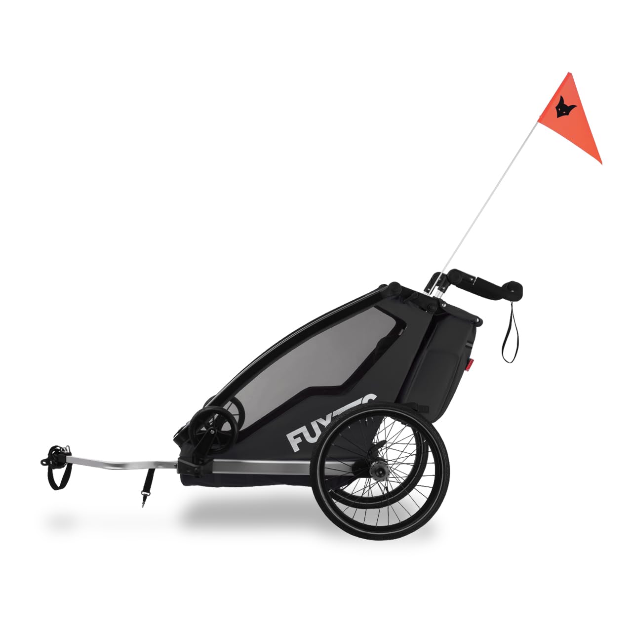 Fuxtec Sport Cruiser 2-en-1 Remorque Vélo, Buggy, Jogger Noir pour 2 Enfants en Aluminium - Pliable avec Protection Pluie et Soleil