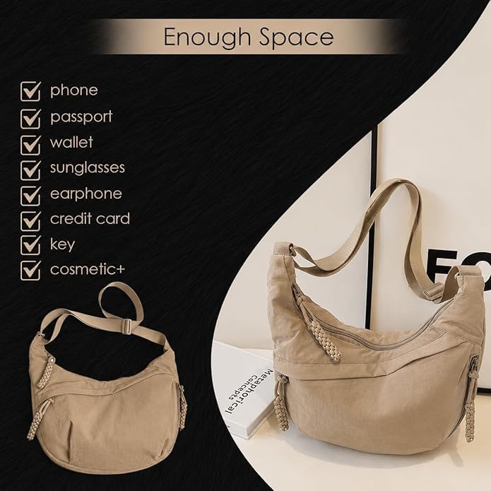 Image of Stvin Crossbody Travel Sling Bags for Women and Men, Crescent Shoulder Purse Bag with Zipper & Adjustable Strap, Half - Moon Shaped Waist Bag, Unisex Chest Bag - Nylon Fabric
