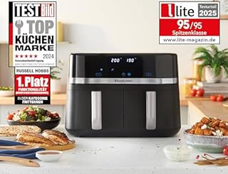 Russell Hobbs Heißluftfritteuse 2 Kammern 9L Rapid AirFryer [2 Fächer je 4,5l, sehr leiser Betrieb, 9 Programme] SatisFry Fritteuse (spülmaschinenfest, Match & Synchronisierungsfunktion) 27681-56