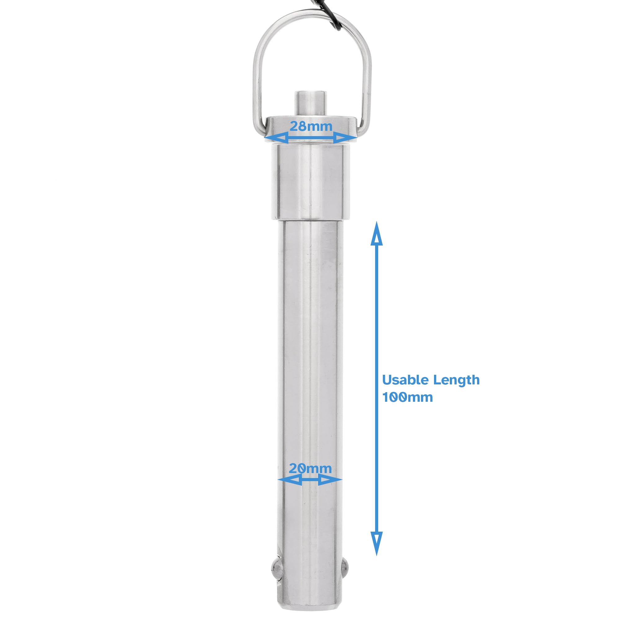 HALLMERS 20mm Pin Diameter 100mm Usable Length Quick Release Ball Head Pin Lock With 260mm Retaining Wire Cable - Stainless Steel - Self Locking Fasten Security Bolt Accessory Push Pull Fastening Tool