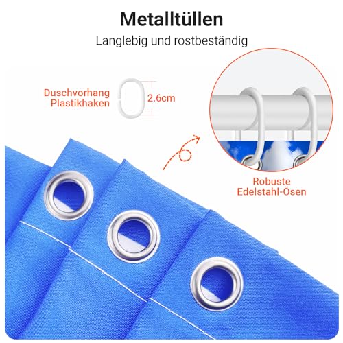 Lerores Shower Curtain, 120 x 200 cm, Sea Blue, Weighted Hem, Anti-Mould Textile, Water-Repellent - Image 3