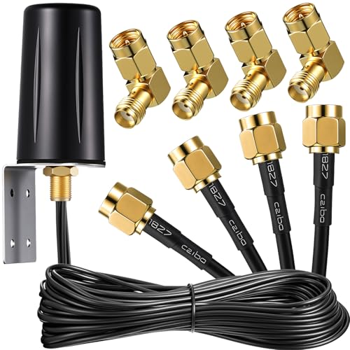 FairySandy 5 Pcs 5G Mobile Antenna 4x4 MIMO Omnidirectional LTE External Antenna with SMA Male to Female Right Angle Adapter for Boosts Performance of 5G Routers Gateways Hotspot Home Internet