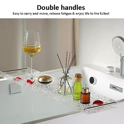 Bandeja acrílica para bañera con asas de metal, estante impermeable para spa para relajación de baño y accesorios de autocuidado, perfecto para velas, libros y bebidas