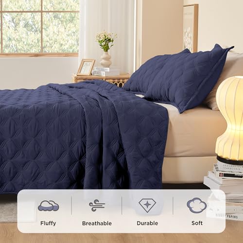 Image of Litanika King Size Quilt Bedding Set, Navy Summer Lightweight Soft Comforter Bedspreads & Coverlets, Boho Farmhouse Bedding Cover Bed Decor All Season, 3 Pieces (1 Quilt, 2 Pillowcases)