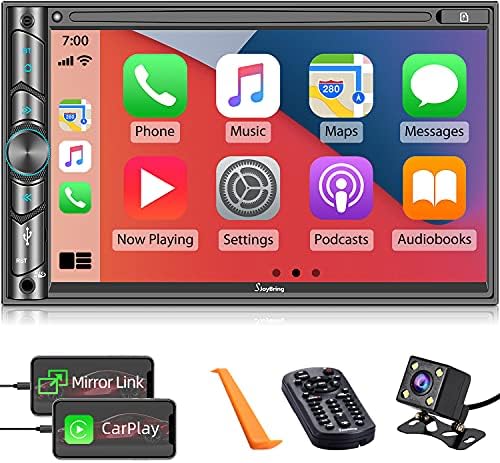 Double DIN CarPlay Multimedia Player, 7″ HD Capacitive Touchscreen, Car Stereo with Backup Camera, Bluetooth, 16-Band EQ, Steering Wheel Controls, Mirror-Link, USB/SD Port, AM/FM Car Radio Receiver Double DIN CarPlay Multimedia Player, 7″ HD Capacitive Touchscreen, Car Stereo with Backup Camera, Bluetooth, 16-Band EQ, Steering Wheel Controls, Mirror-Link, USB/SD Port, AM/FM Car Radio Receiver