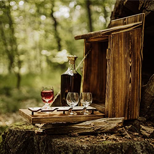 Alcohol Cage® Outdoor|Indoor - Holz Vogelhaus mit Platz für Flasche Schnaps 0.7 Liter und Glas Lustige Geschenke Männer für den Garten Zwitscherbox mit Minibar Geburtstag Vatertagsgeschenk, Braun