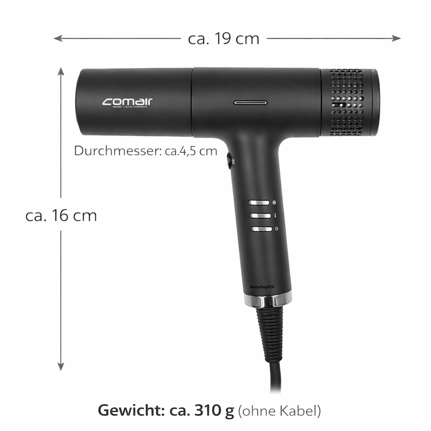 Comair T Magnetic Haartrockner Airstyler Hairtsyler + Rotschopf24 Tasche | Föhn mit BLDC High-Speed-Motor 110.000 U/min, 5 Magnetaufsätze, LCD, 1200 W und leiser Salonqualität