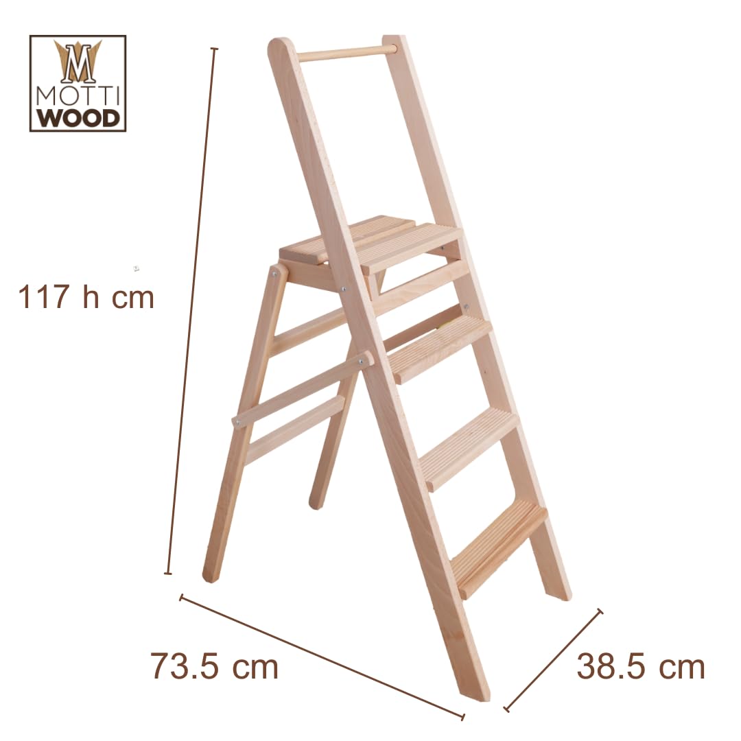 Sgabello Alto 4 Gradini, System Secury, Pieghevole e Antiscivolo, Maxi Portata 120kg, 38.5x73.5x117 cm, Made in Italy