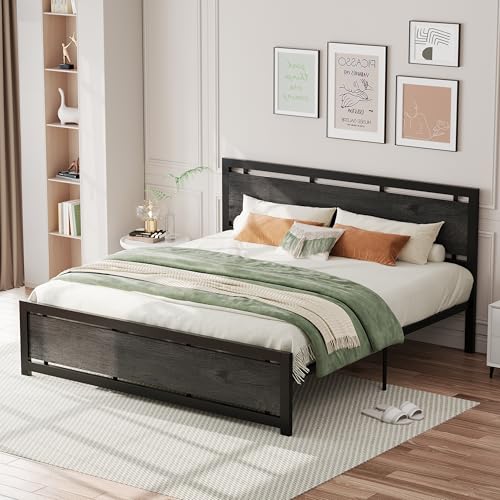 Image of LIKIMIO King Bed Frame with Headboard and Footboard, Metal Strong Supports, Easy Assembly, Noise-Free, No Box Spring Needed, Charcoal Grey