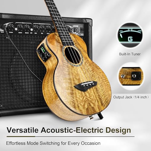 Image of Caramel Glossy All Solid Mango Tenor Acoustic Electric Ukulele