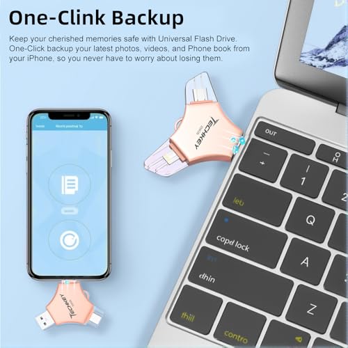 USB 3.0 Flash Drive for iPhone 256GB: MFi Certified 3in1 External Memory Photo Keeper Storage Stick for Picture/Video/Data Saver/Backup High Speed Thumb/Jump/Hard Drive for iPad/Android/PC -Rose Gold