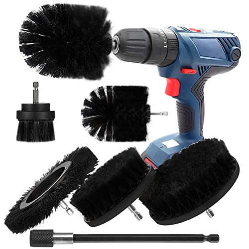 YIHATA Drill Brush Cleaning Brushes Set, 6 Pack Extended Electric Cleaning Brush Power Scrubbing Brushes for Cleaning, Great for Car Carpet Floor Bathroom Toilet Kitchen Ceramic Surface Black