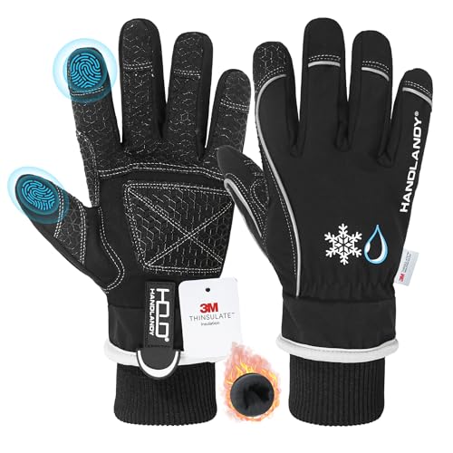 Image of HANDLANDY Waterproof Insulated Work Gloves, 3M Thinsulate Thermal Winter Gloves for Men Women Touch Screen, Warm Ski Snowboard Cold Weather Gloves (Black, Large)