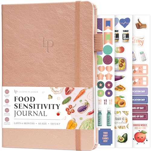 Legend - Diario de sensibilidad alimentaria – Dieta de eliminación diaria y diario de salud con rastreador de síntomas – Registro de libro para fodmap bajo, diabético, Ibs (oro rosa)