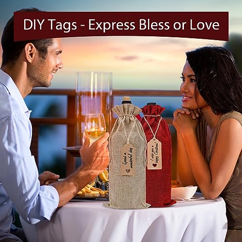 Image of Sailup Burlap Wine Bags 12 Pcs Wine Bottle Gift Bags with Drawstrings Tags & Ropes for Christmas Weddings Holiday Party, Birthdays, Travel, Blind Tastings, Reusable Gift Bags Home Storage 750ml