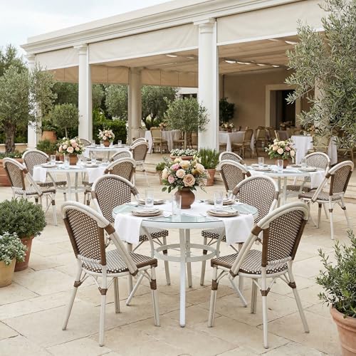 Image of PURPLE LEAF Patio French Bistro Dining Chairs Set of 4, White Finish, Brown