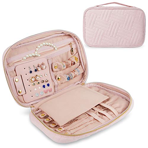 homchen Sac de Rangement pour Bijoux de Voyage pour Bracelet, Boucles d'oreilles, bagues, Colliers, Rose, Taille M