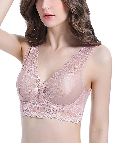 Intimate Portal Mujer Blossom Sujetador de Encaje sin Aro Sujetador de Copa Suave y Ligeramente Acolchado Rosa 105B 105C / Label 4L